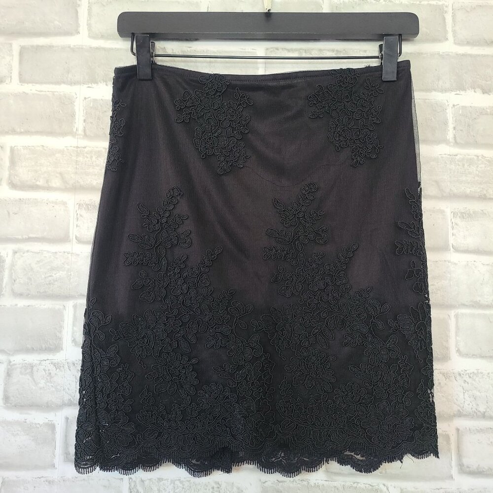 Lulus Black Lace Overlay Mini Skirt Straight Womens Medium Whimsigoth Victorian